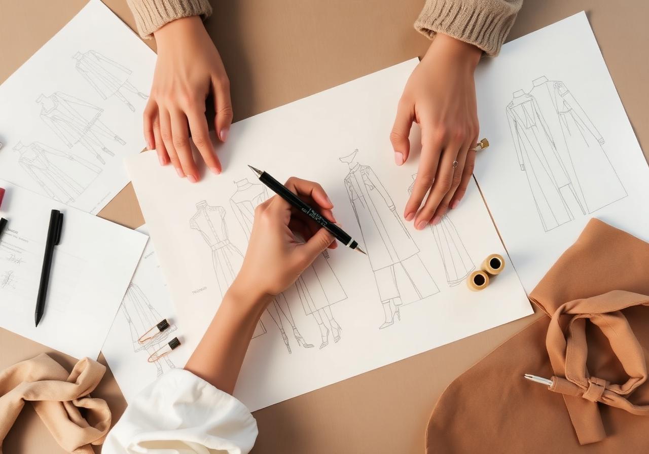 Designer sketching technical flats