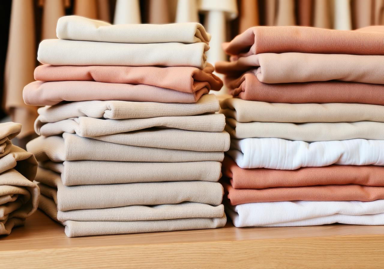 Folded garments in neutral tones